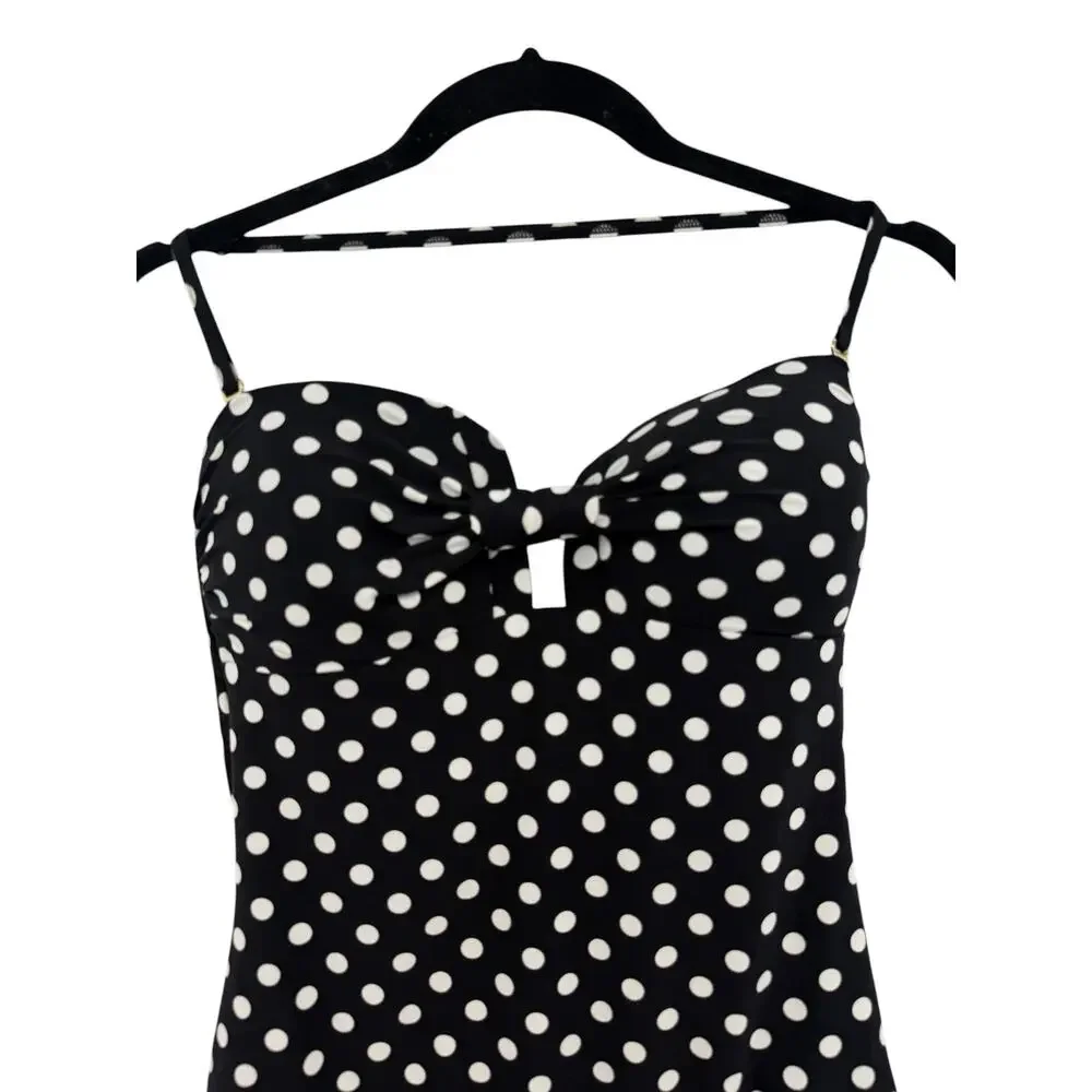 Kate Spade New York Polka Dot One Piece Swimsuit Bow Front Black White Large - Picture 3 of 10